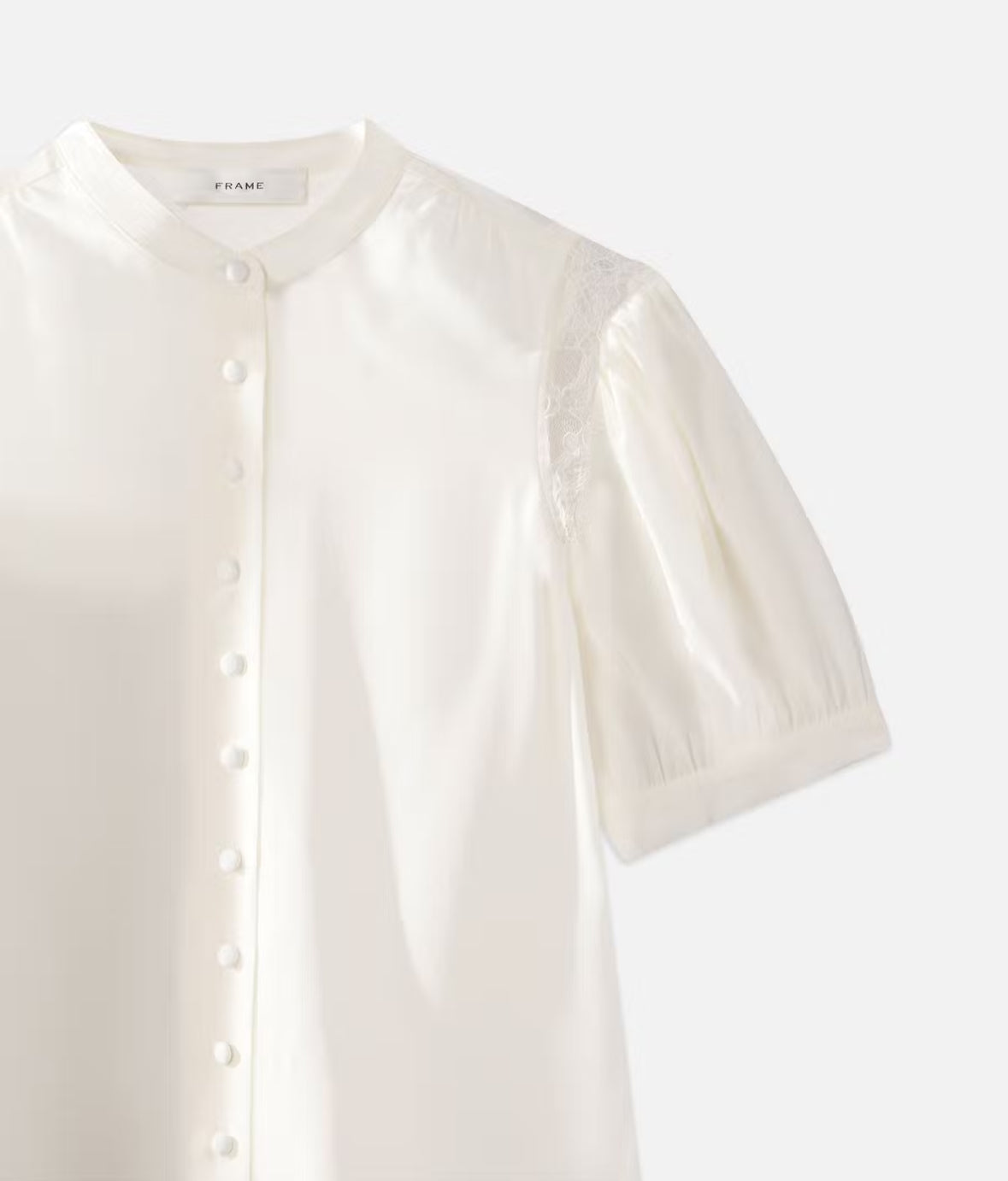 FRAME Lace Shoulder Inset Blouse Cream