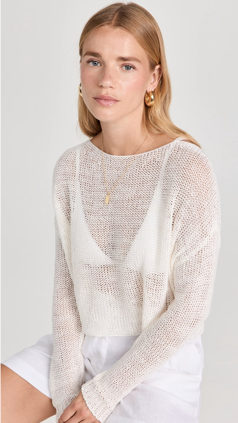 ENZA COSTA Linen Open-Knit Bateau