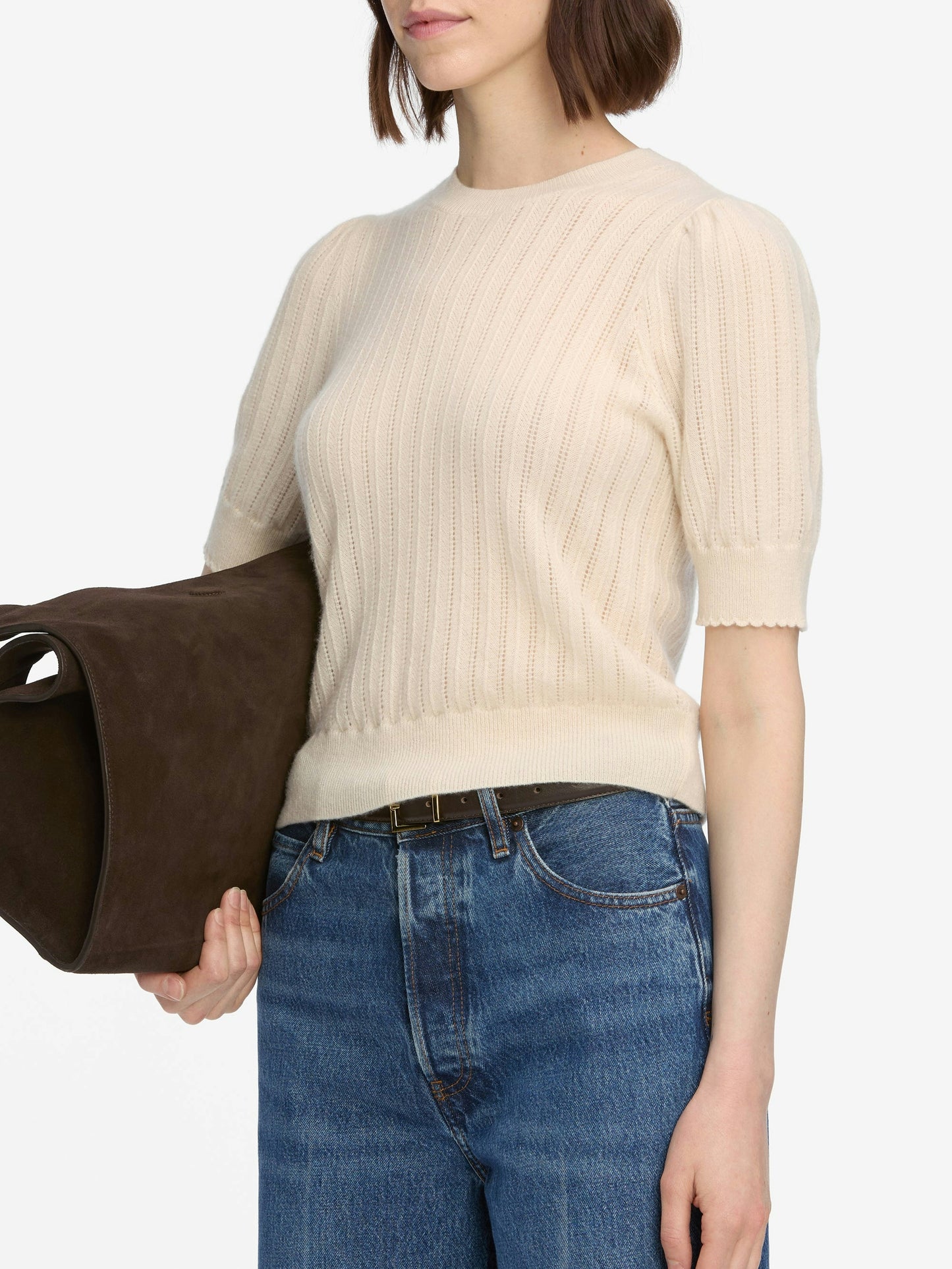 FRAME The Ladder Pointelle Sweater
in Cream