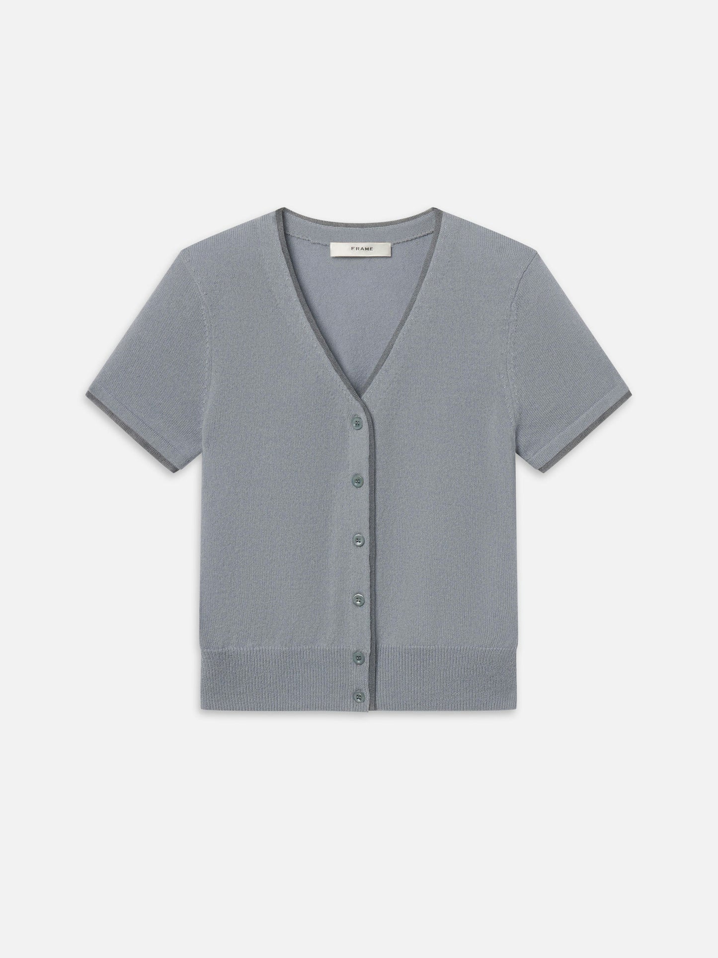 FRAME The Cashmere Mix Trim Cardi
in Grey Blue
