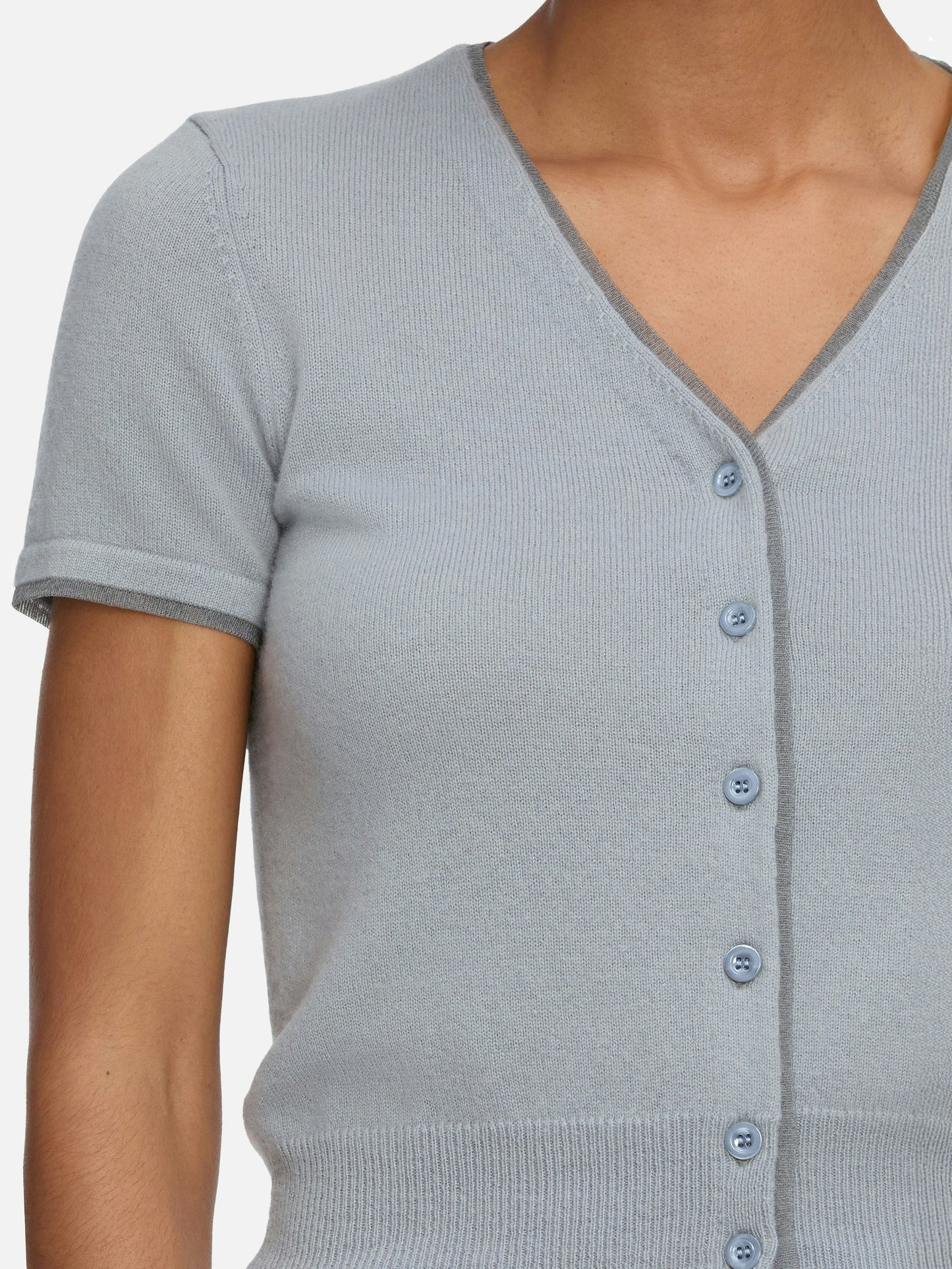 FRAME The Cashmere Mix Trim Cardi
in Grey Blue