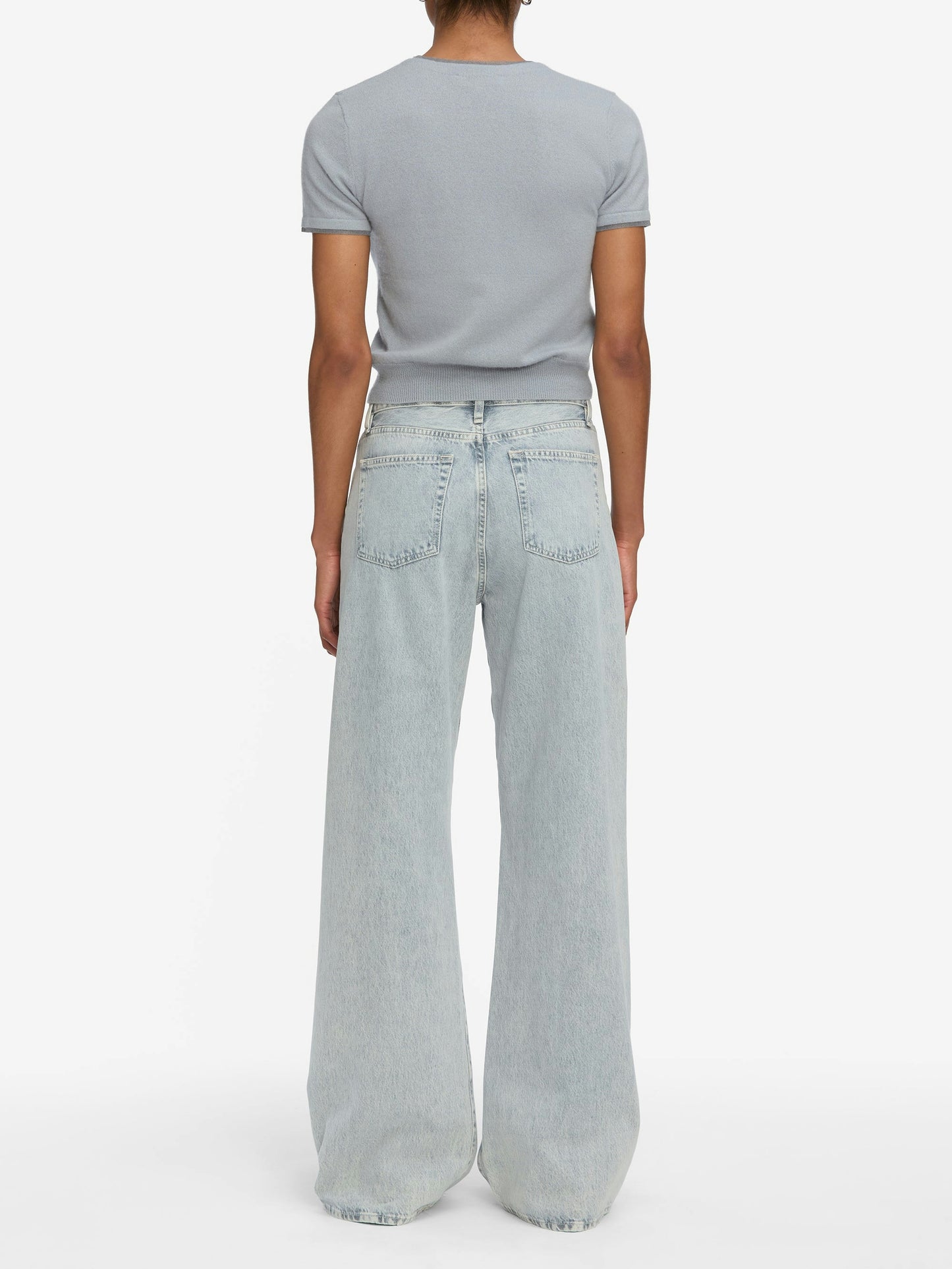 FRAME The Cashmere Mix Trim Cardi
in Grey Blue