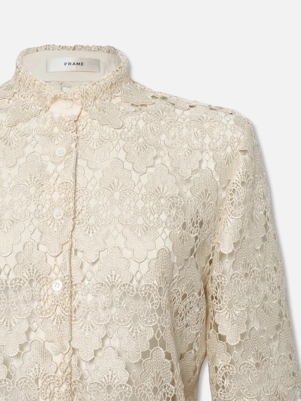 FRAME Lace Button Up Shirt in Ecru
