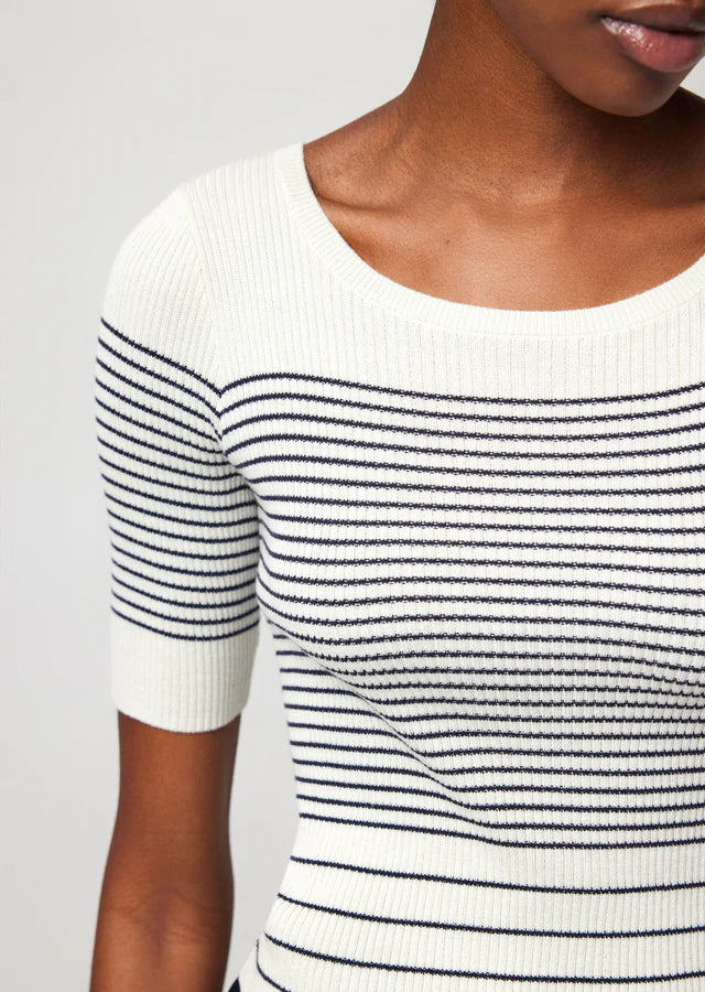 ATM Silk Cotton Blend Mixed Stripe Crew Neck Sweater - Chalk-Ink
