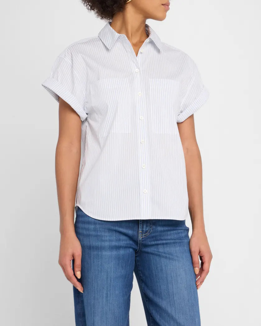 FRAME Stripe Short-Sleeve Button-Front Shirt