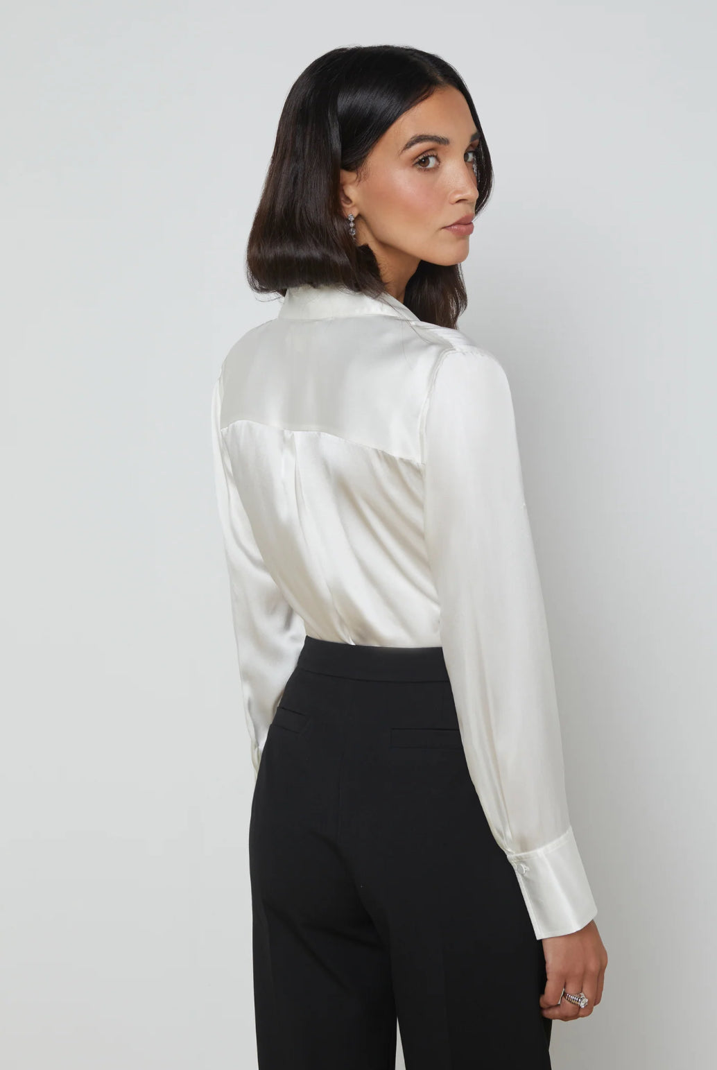 L’AGENCE Divya Pintuck Tux Shirt White