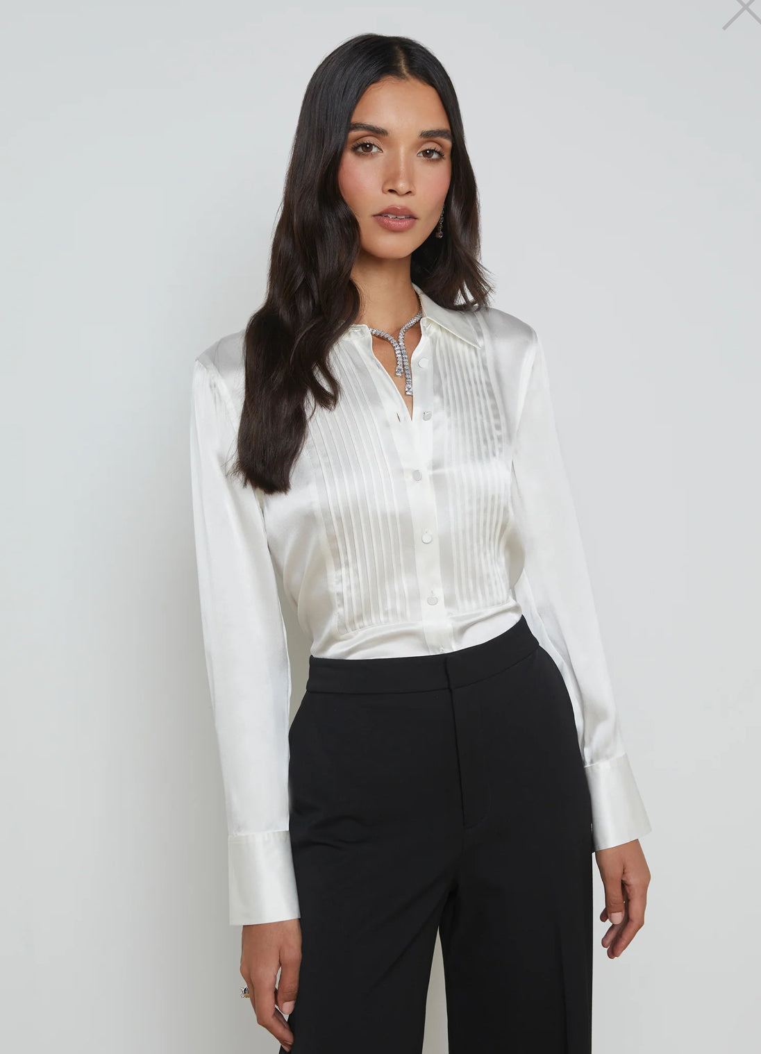 L’AGENCE Divya Pintuck Tux Shirt White