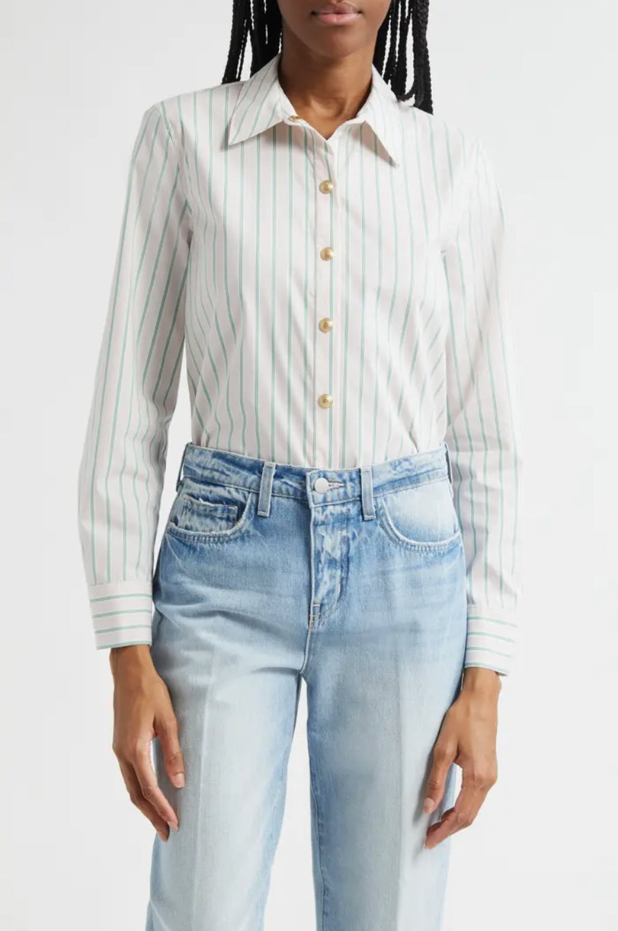 L’AGENCE Ellery Stripe Cotton Blend Gold Snap Closure