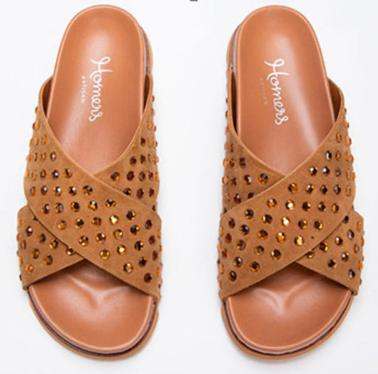 HOMERS Suede Slides in Tobacco