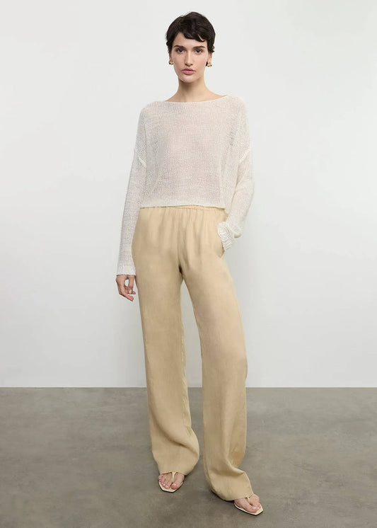 ENZA COSTA Linen Open-Knit Bateau