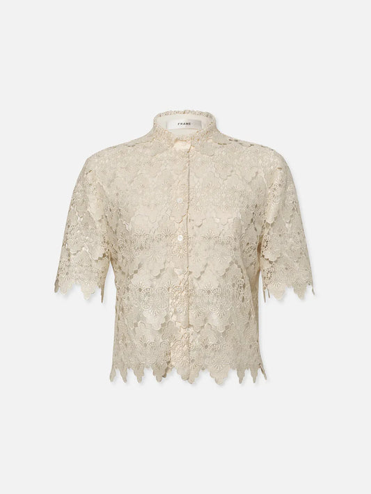 FRAME Lace Button Up Shirt in Ecru