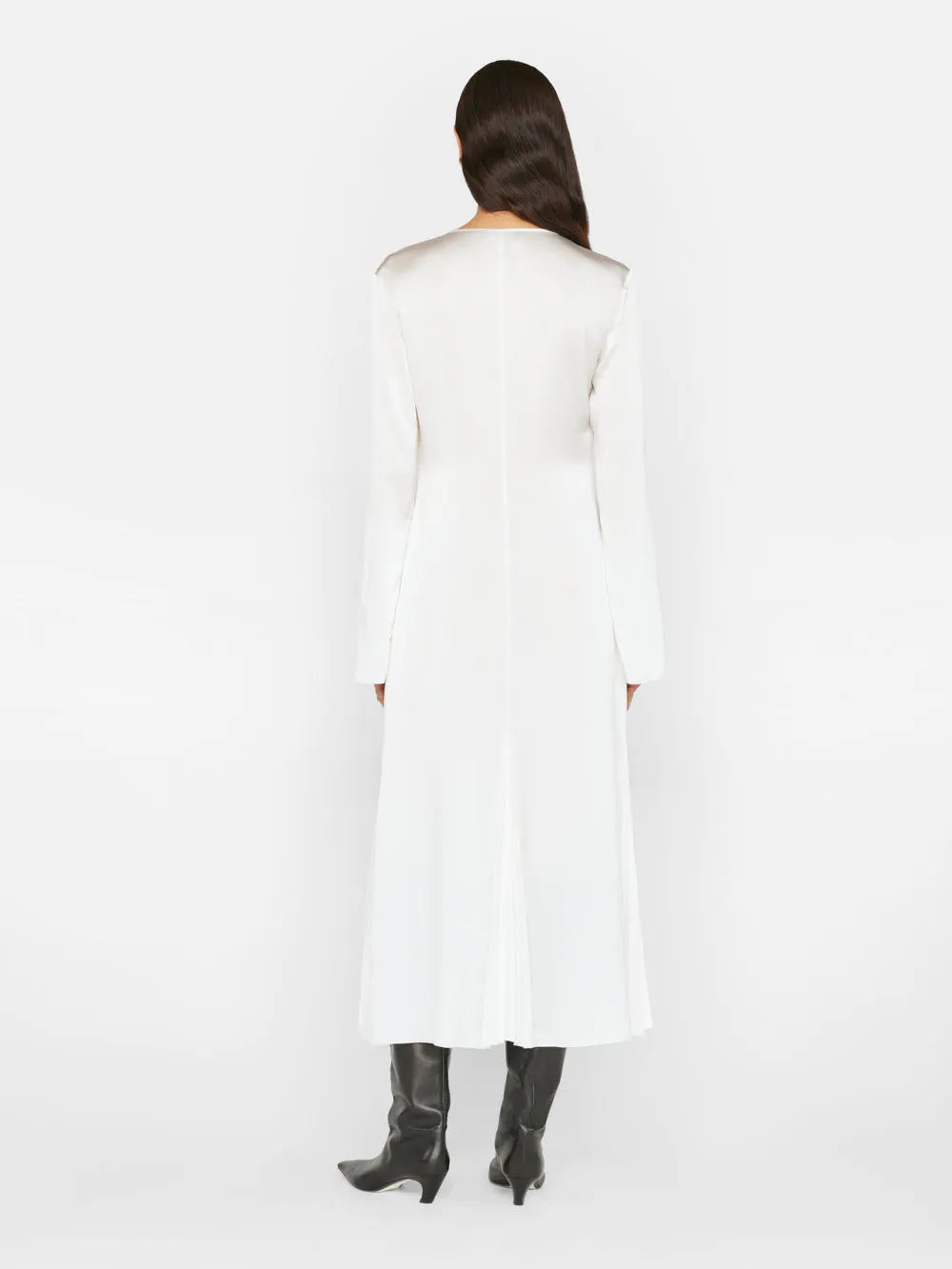 FRAME Tie Front Bell Sleeve Dress in Off White