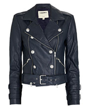 Load image into Gallery viewer, L’AGENCE Billie Belted Leather Jacket in Navy