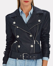 Load image into Gallery viewer, L’AGENCE Billie Belted Leather Jacket in Navy