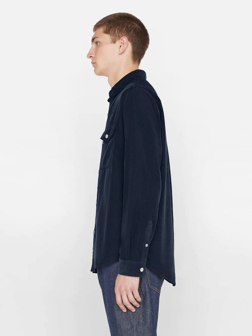FRAME Mens Double Pocket Micro Corduroy Shirt in Midnight Blue